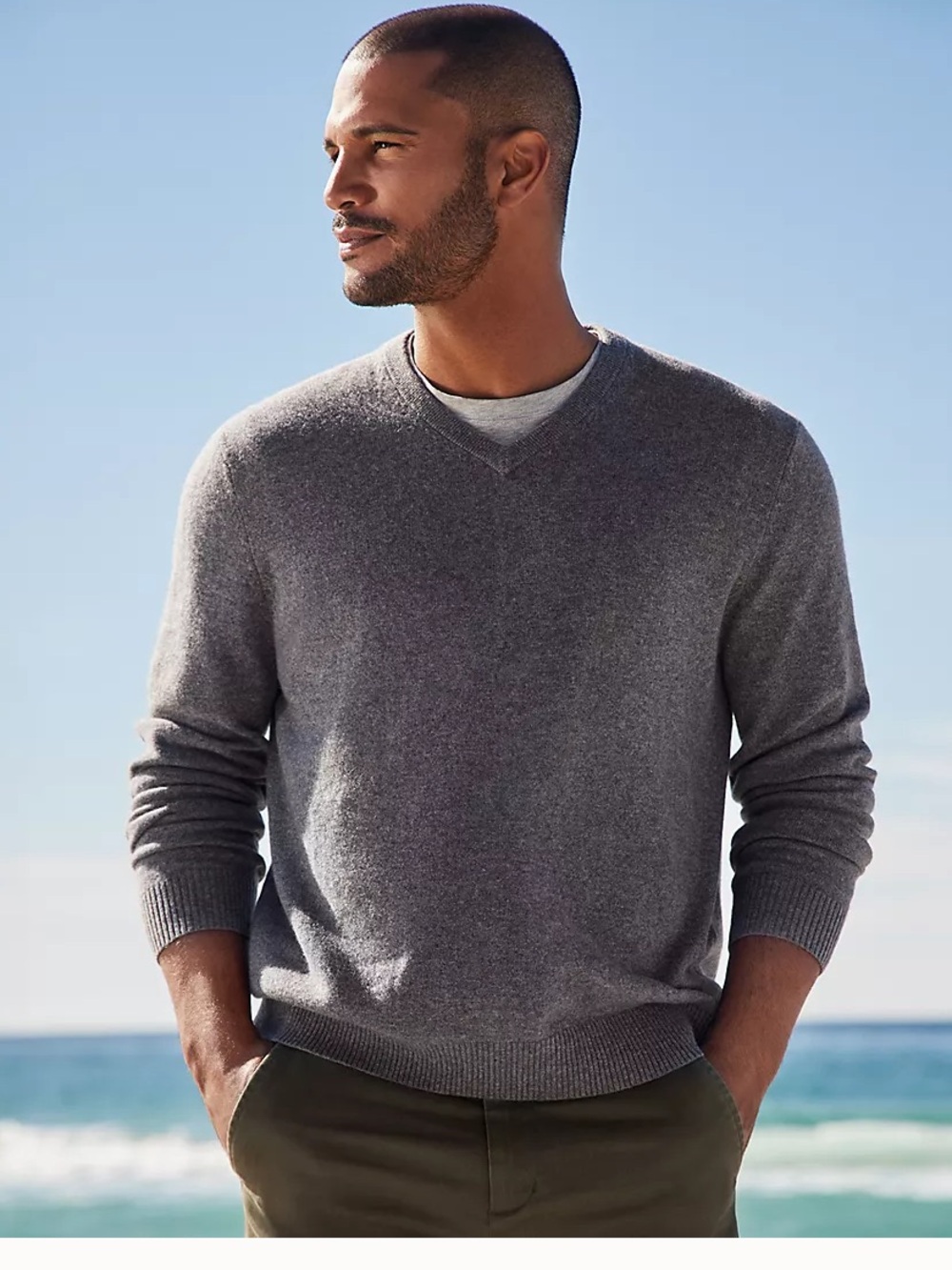 Lands End Men’s V-Neck Cashmere Sweater Charcoal Heather size Medium Tall NWOT